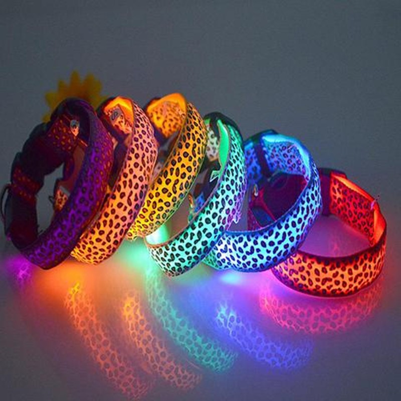 Safety Light Up LED Dog Collar Rechargeable Leopard Print