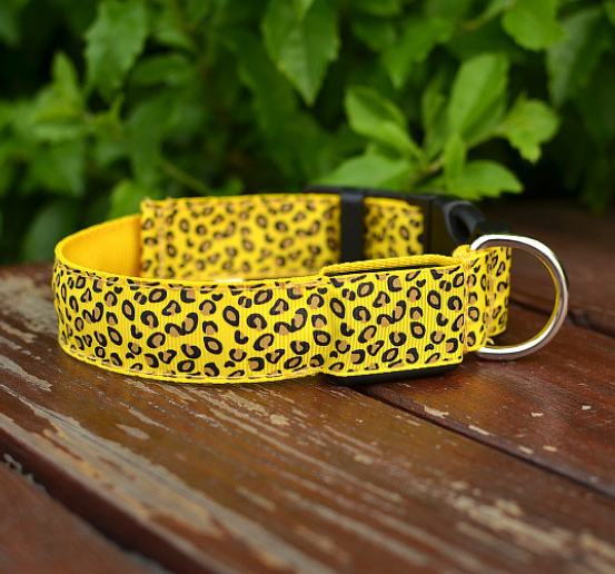 Safety Light Up LED Dog Collar Rechargeable Leopard Print