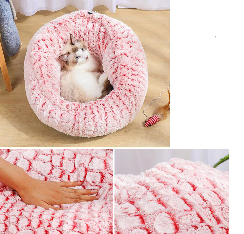 Pet Bed Soft Non-Slip Plush Kennel Round Cat Dog Nest Cushion