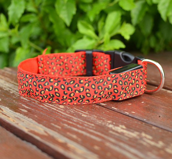 Safety Light Up LED Dog Collar Rechargeable Leopard Print