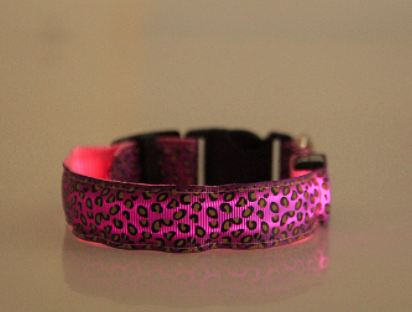 Safety Light Up LED Dog Collar Rechargeable Leopard Print