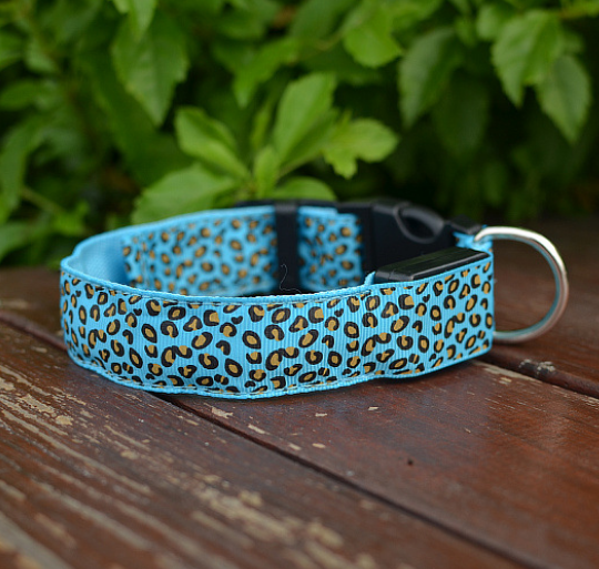 Safety Light Up LED Dog Collar Rechargeable Leopard Print