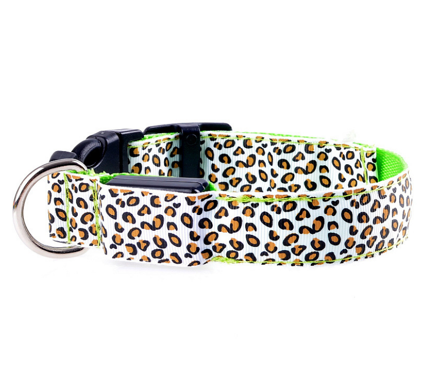 Safety Light Up LED Dog Collar Rechargeable Leopard Print