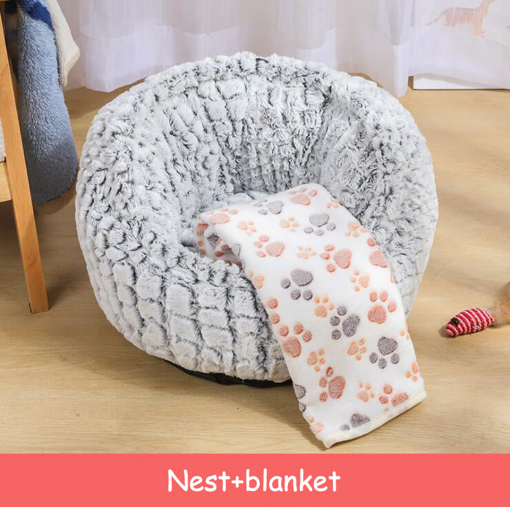 Pet Bed Soft Non-Slip Plush Kennel Round Cat Dog Nest Cushion