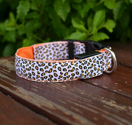 Safety Light Up LED Dog Collar Rechargeable Leopard Print